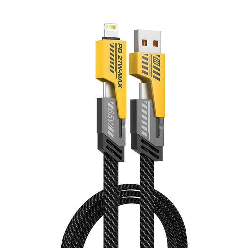 Super Sonic C10 Fast Charging 4-in-1 65W Fast Charging Flat Nylon Braided Data Sync Cable With USB, Lightning, C-Type Ports PACK OF 10