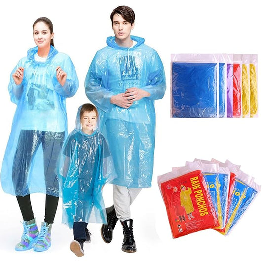 BOLDLETTER Poncho Raincoat with Hood Water Resistant Rain Protection Rainsuit Reusable Raingear for Outdoor Traveling (Random Color, Pack of 20)