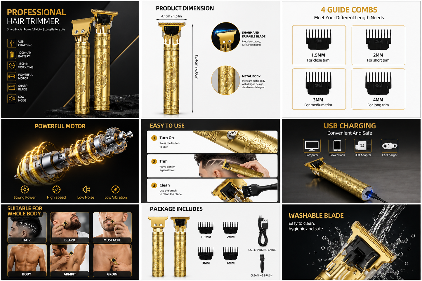 GOTRIM Hair Trimmer & Beard Trimmer for Men Professional, Electric Razor Shavers for Men, T Blade Precision Edgers Liners, Barber Clippers for Hair Cutting Mustache Facial, Mens Gifts