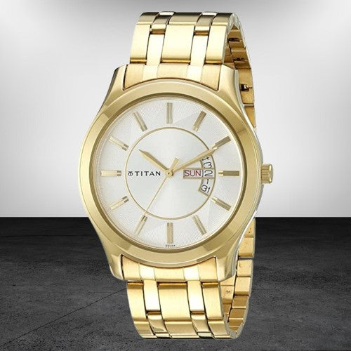 Brand watch Silver Dial Golden Steel Strap Men’s Watch With Date Function