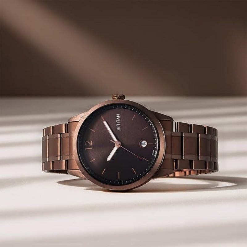 Brand watch Neo Splash Brown Dial Analog with Date Stainless Steel Strap Watch for Men