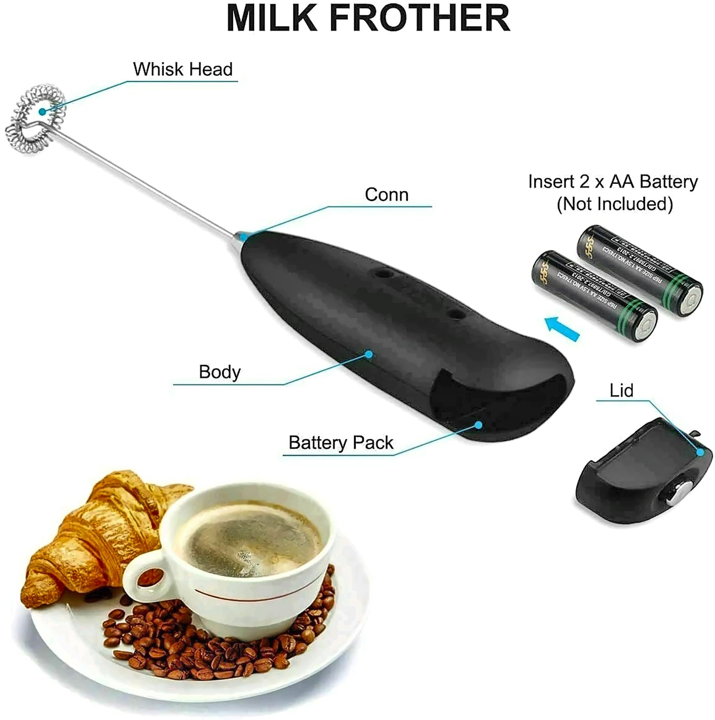 MULTICOLOUR 50 W Black Electric Whisk, Hand Blender (coffee Frother Electric Blender Mixer)