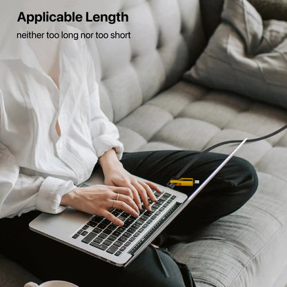 Super Sonic Fast Charging 4-in-1 65W Fast Charging Flat Nylon Braided Data Sync Cable With USB, Lightning, C-Type Ports