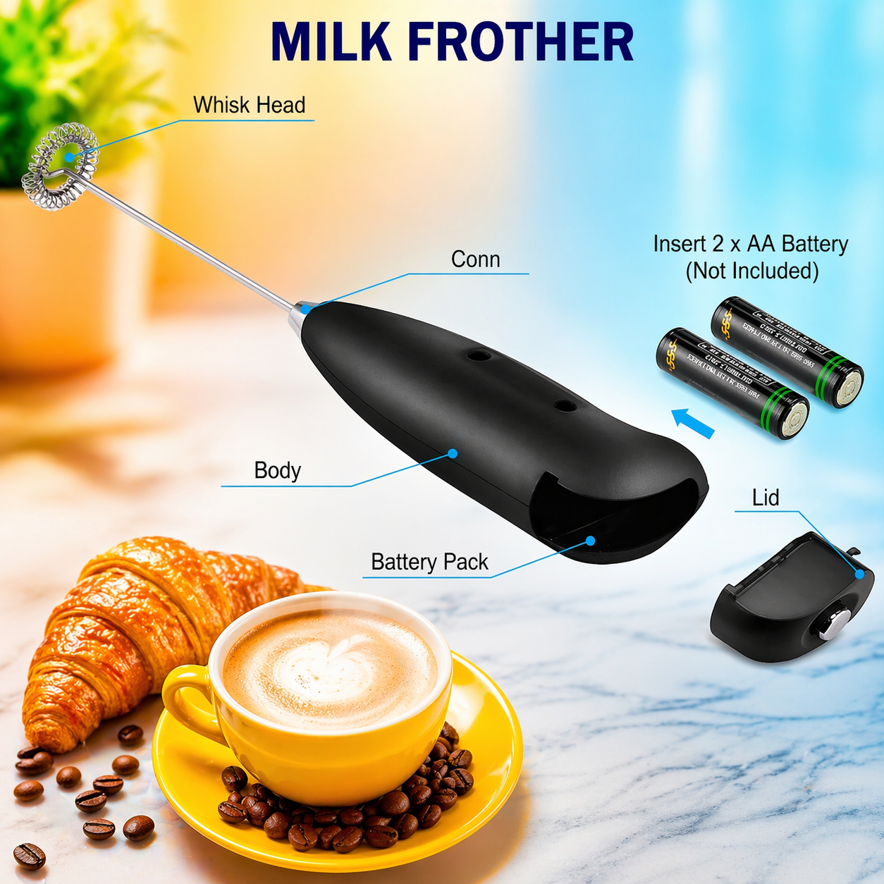 MULTICOLOUR 50 W Black Electric Whisk, Hand Blender (coffee Frother Electric Blender Mixer)
