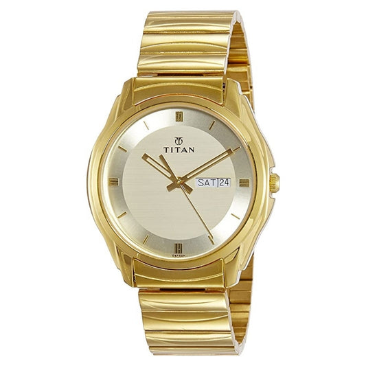 Titan Trendy Golden Dial Golden Stainless Steel Strap Men’s Watch
