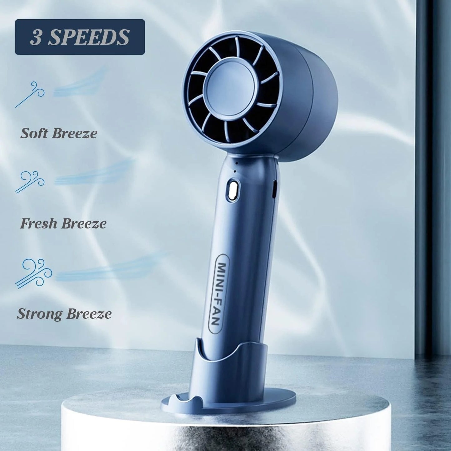 SMART T - 10Mini Handheld Fan, Cell Phone Holder Design Table Fan, 2000mAh Battery, Rechargeable Fan, Handheld Cooling Fan, 3 Speed Desk Fan for Dorm Bedroom (Blue)